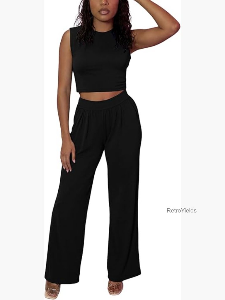 Two Piece Lounge Set Crop Top Wide Leg Pant Summer Tracksuit